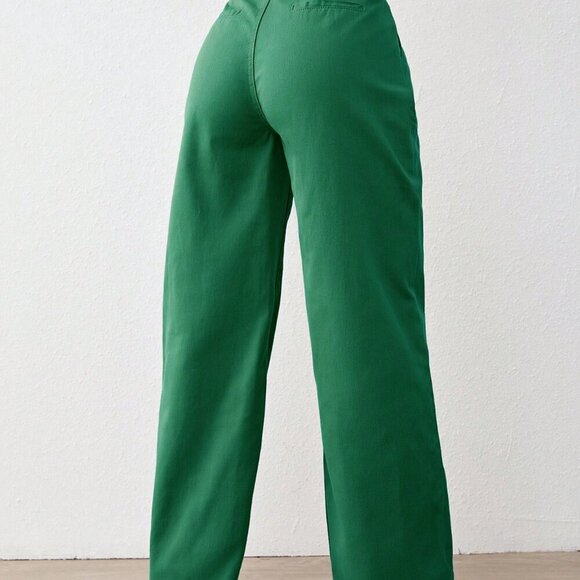 Dark Green Casual Women's High Waist Wide Leg Jeans - Picture 3 of 5